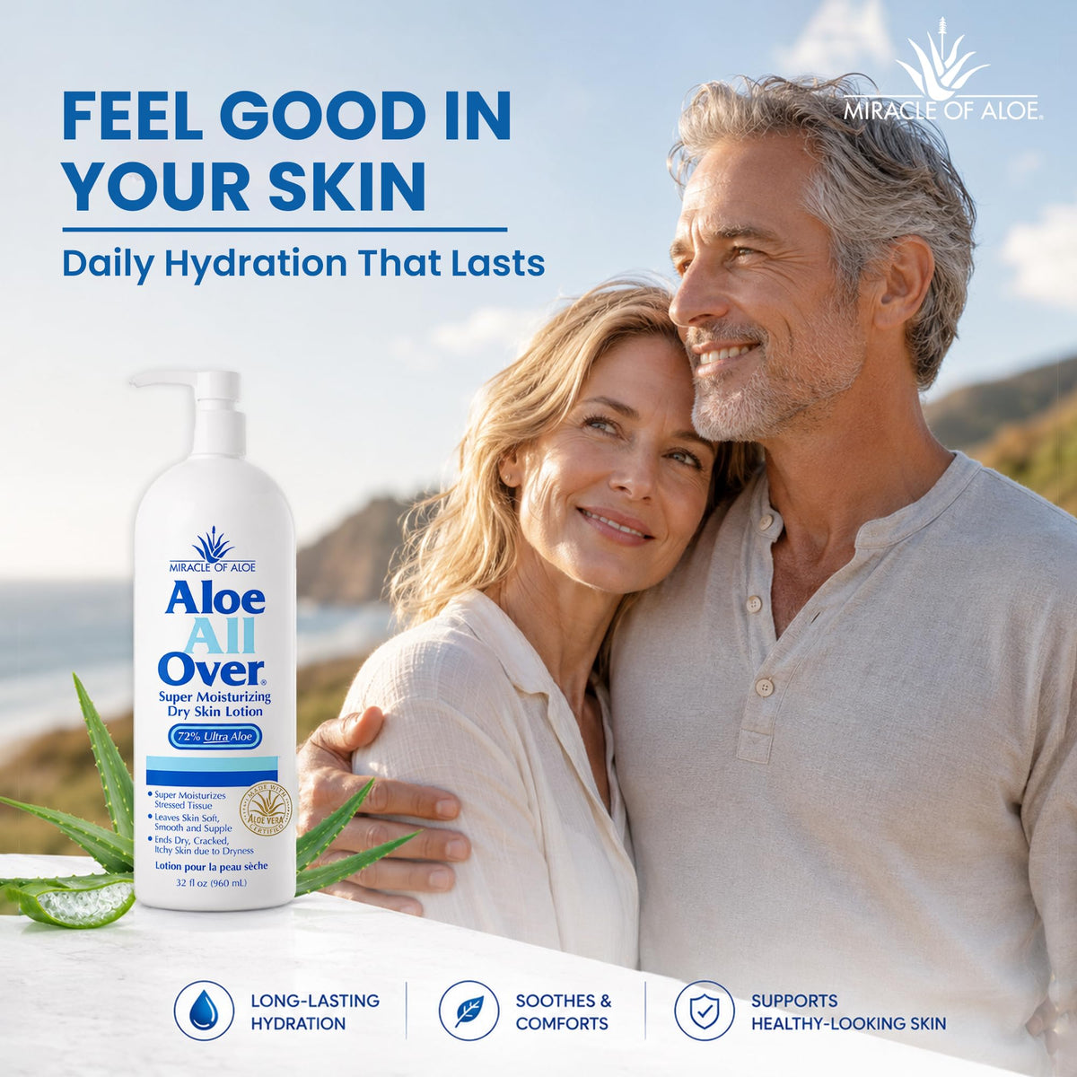 Miracle of Aloe post-sun care lifestyle conveying soothing after-sun relief