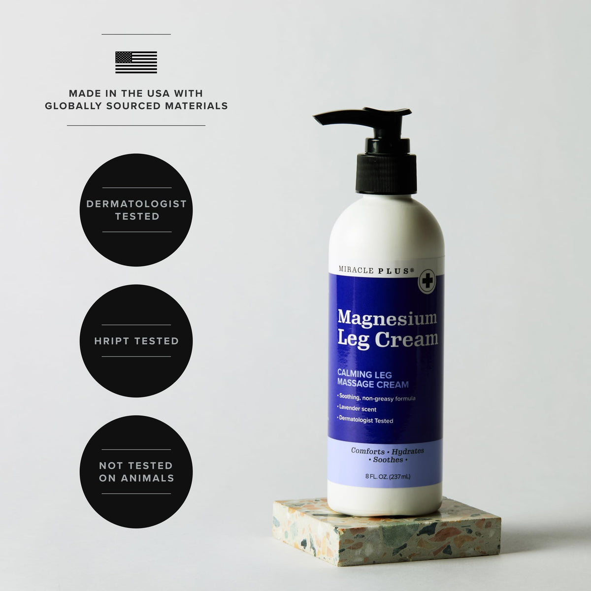 Miracle Plus applied to leg to show targeted calming benefit