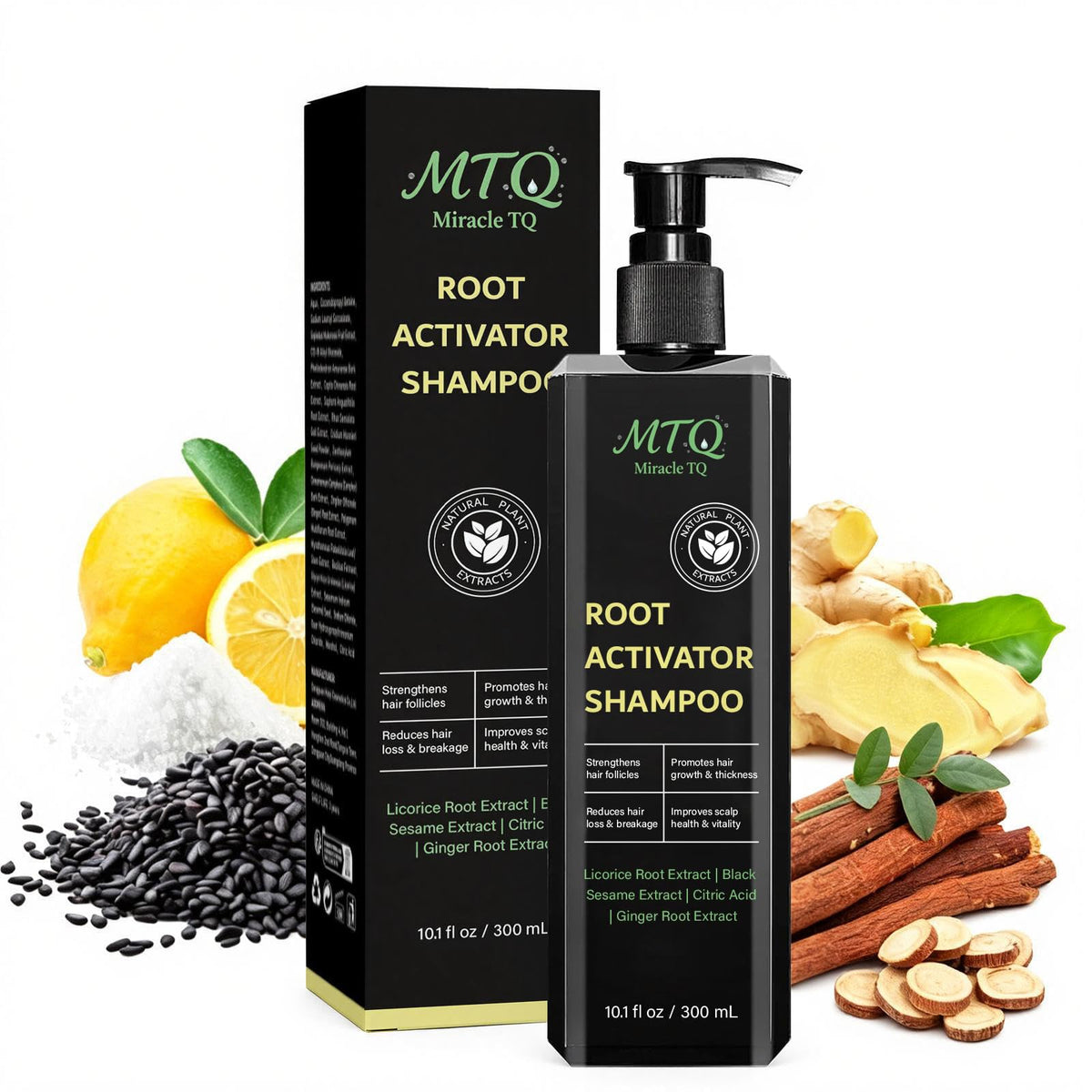 Miracle TQ front packaging showing product and benefits for fuller-looking hair