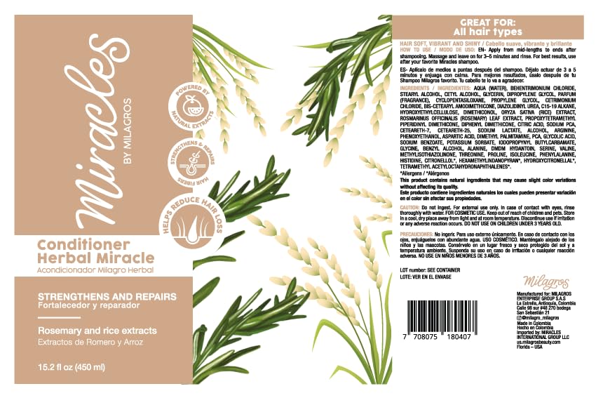 Miracles By Milagros label close-up showing ingredient highlights and directions