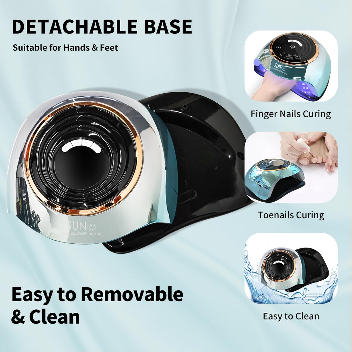 MIRAGE LAYON detachable base removed to show foot space, convenient for pedicures and cleaning