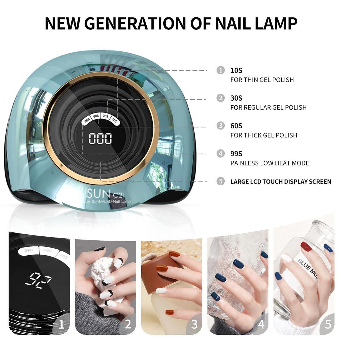 MIRAGE LAYON curing hands inside lamp with automatic infrared sensor, speeds salon workflow