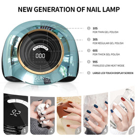 MIRAGE LAYON curing hands inside lamp with automatic infrared sensor, speeds salon workflow