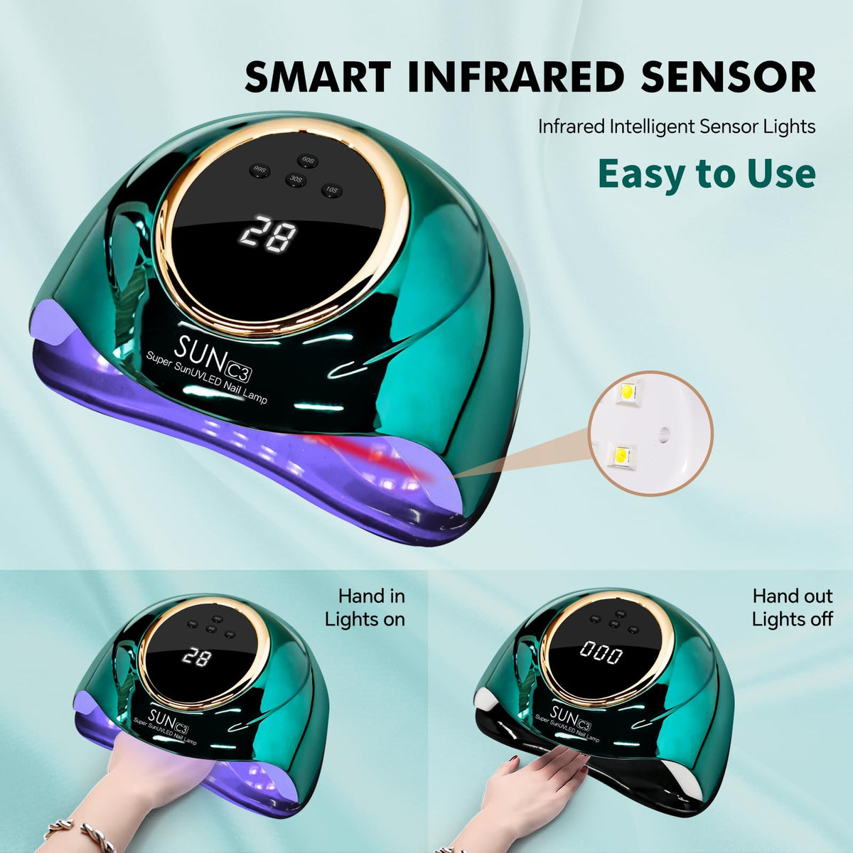 MIRAGE LAYON close-up of 63 LED beads delivering even, fast curing across the nail
