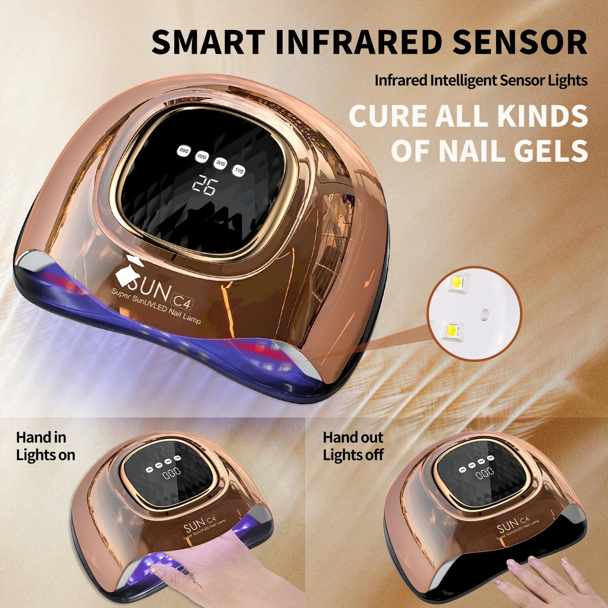 MIRAGE LAYON close-up of 63 LED beads offering even light distribution and fast cures