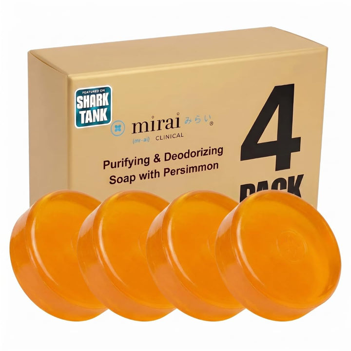Mirai persimmon soap front packaging showing product and benefits