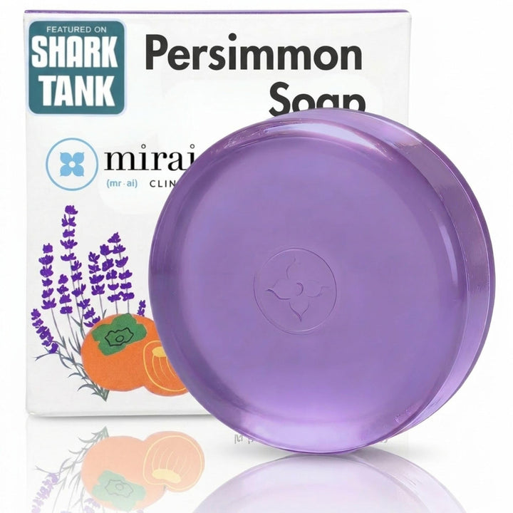 Mirai persimmon soap front packaging showing brand and lavender scent benefits