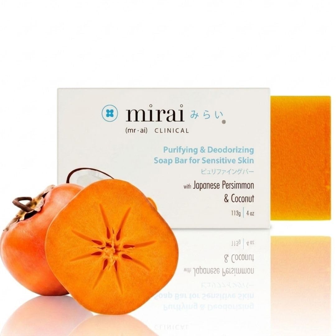 Mirai persimmon soap front packaging showing product benefits