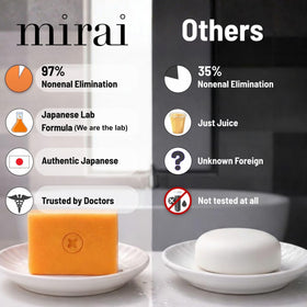 Mirai soap in hand demonstrating easy lathering and gentle wash