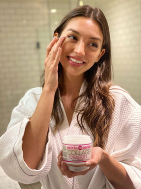 Mirta De Perales cream on vanity with morning light illustrating daily use benefit