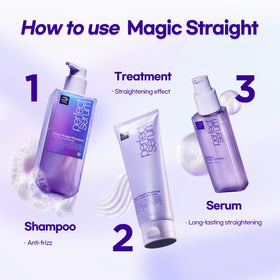 Mise En Scene applied on damp hair illustrating smoothing action and easier styling benefit