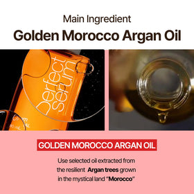 Mise En Scene argan oil bottle comparison showing nourishing oil source for shine