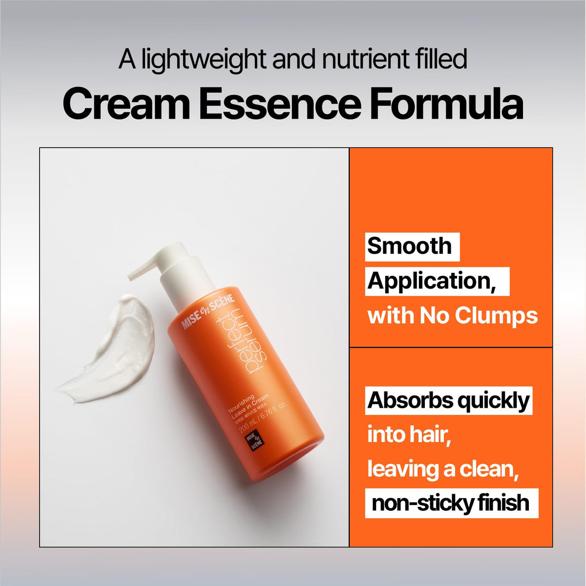 Mise En Scene essence in hands showing easy application and detangling