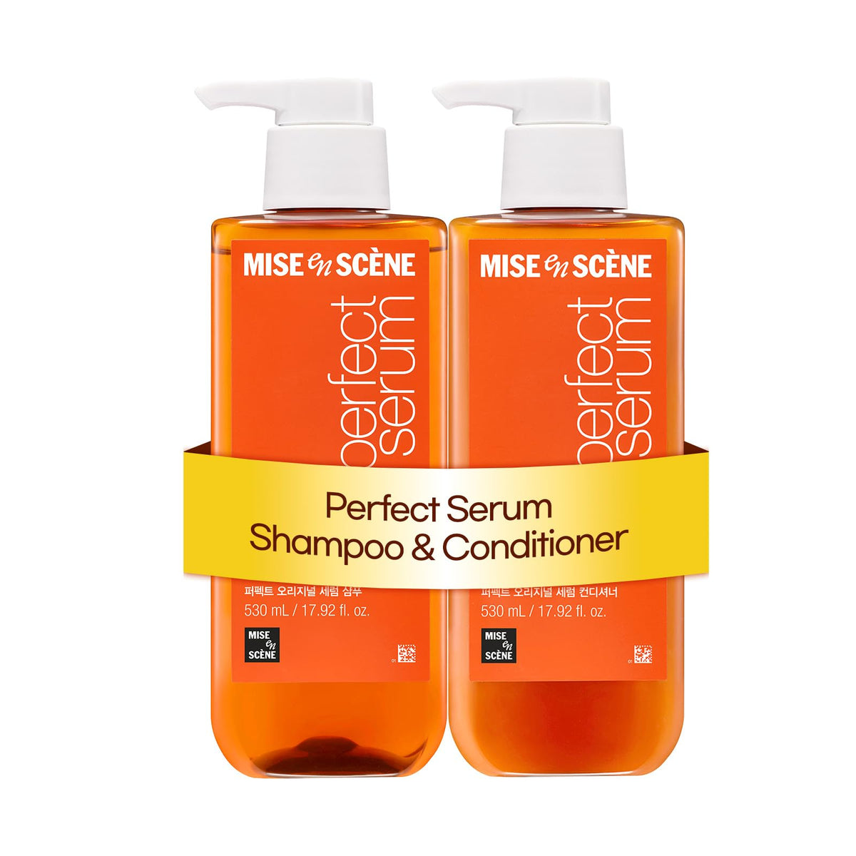 Mise En Scene front packaging showing shampoo and conditioner for repair