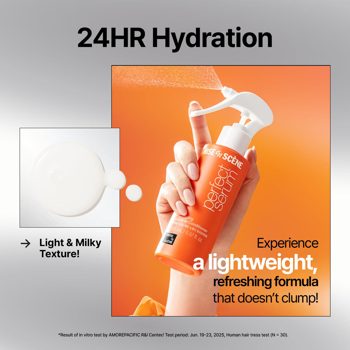 Mise En Scene bottle in hand to show 150ml scale and portability