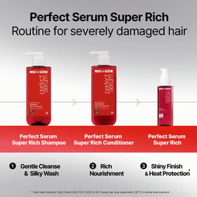 Mise En Scene shampoo styled in bathroom to suggest salon-quality routine benefit