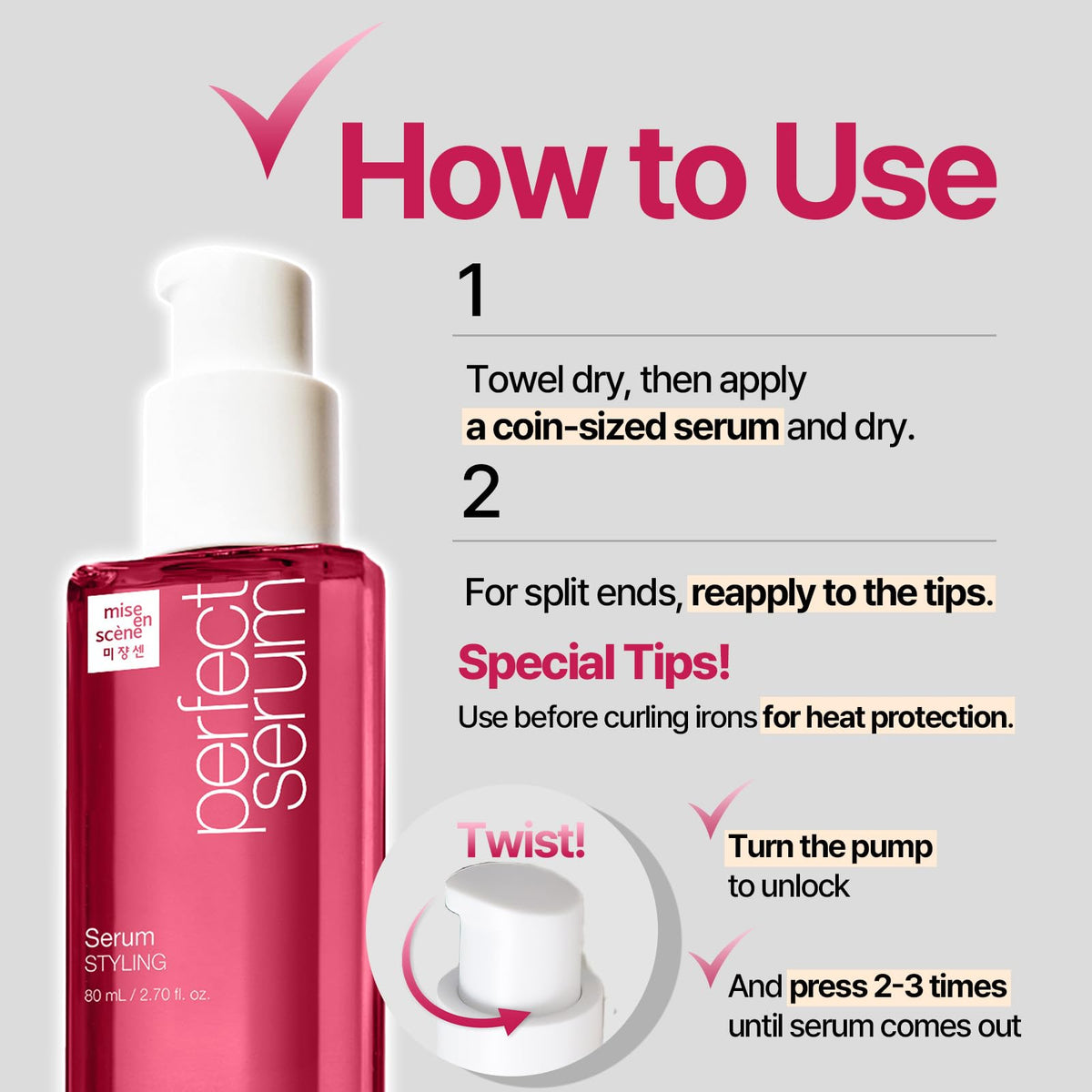 Mise En Scene pump close-up demonstrating precise, no-waste dispensing