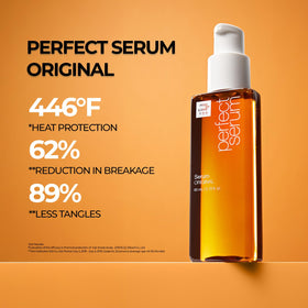 Mise En Scene serum applied to hair ends smoothing frizz and improving shine
