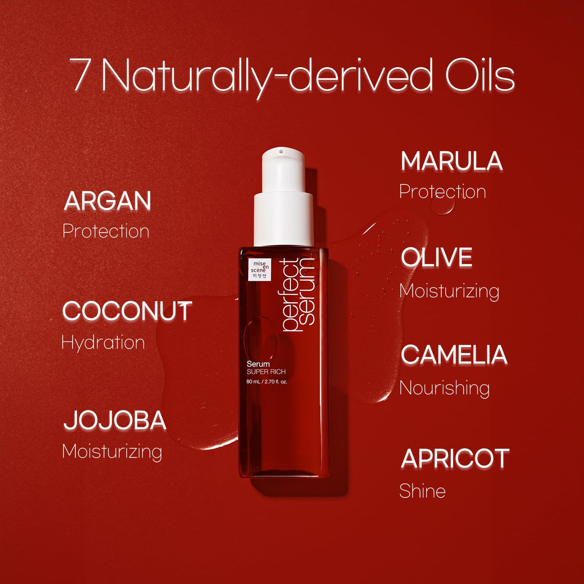 Mise En Scene serum texture closeup showing smooth oil consistency for quick absorption