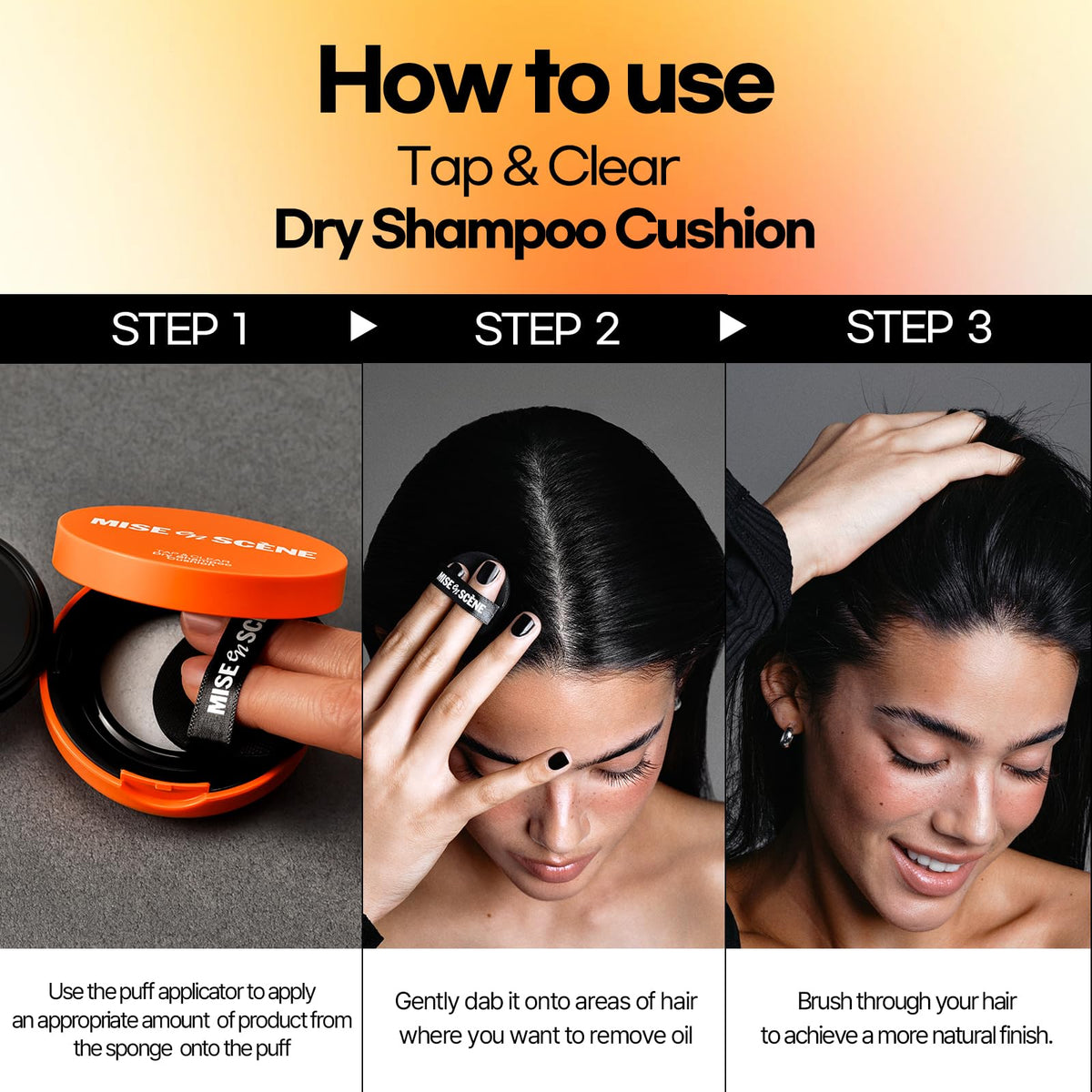 Mise En Scene applied on dark hair demonstrating transparent powder with no white cast