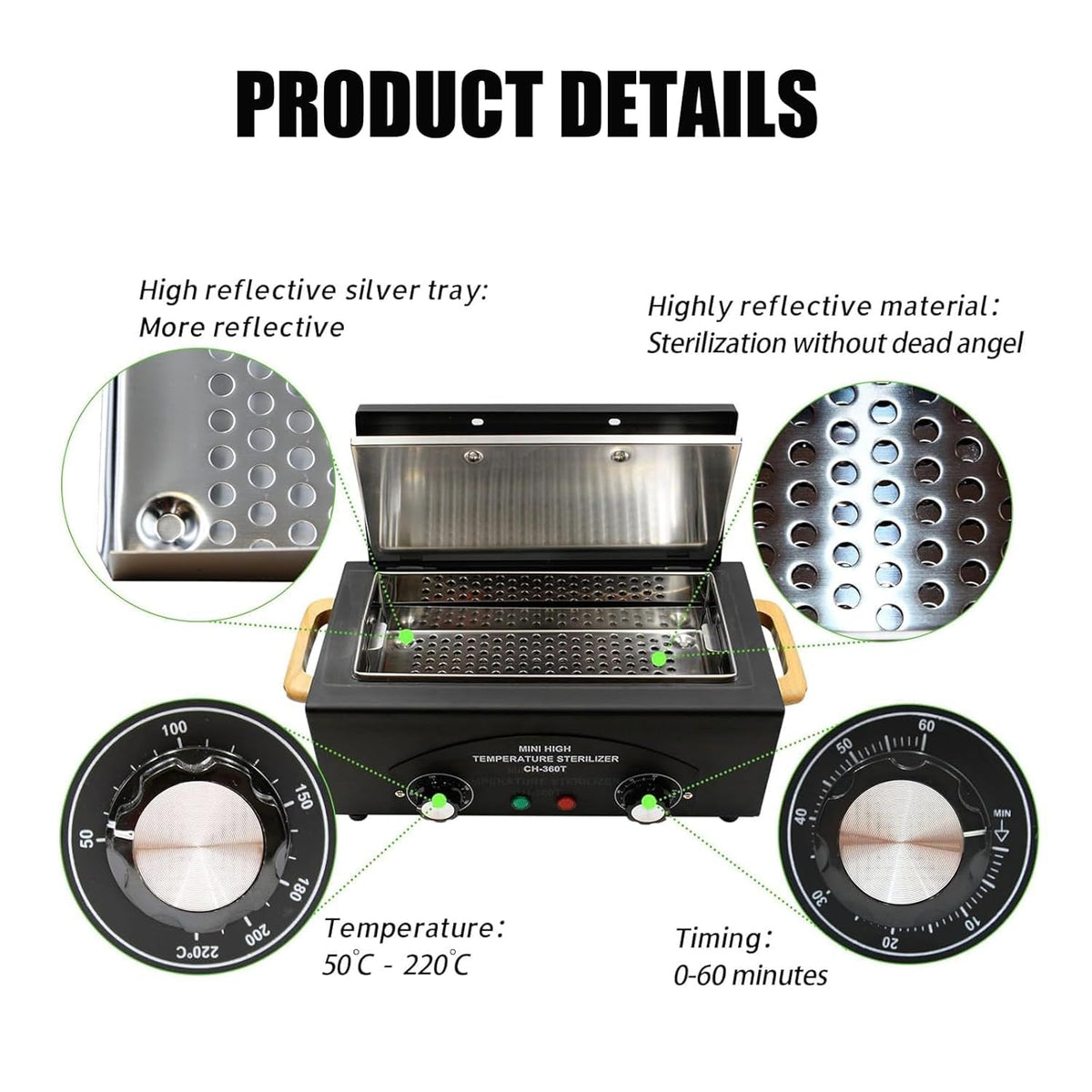 Misforu interior stainless tray holding metal tools demonstrating organized, hygienic heating benefit