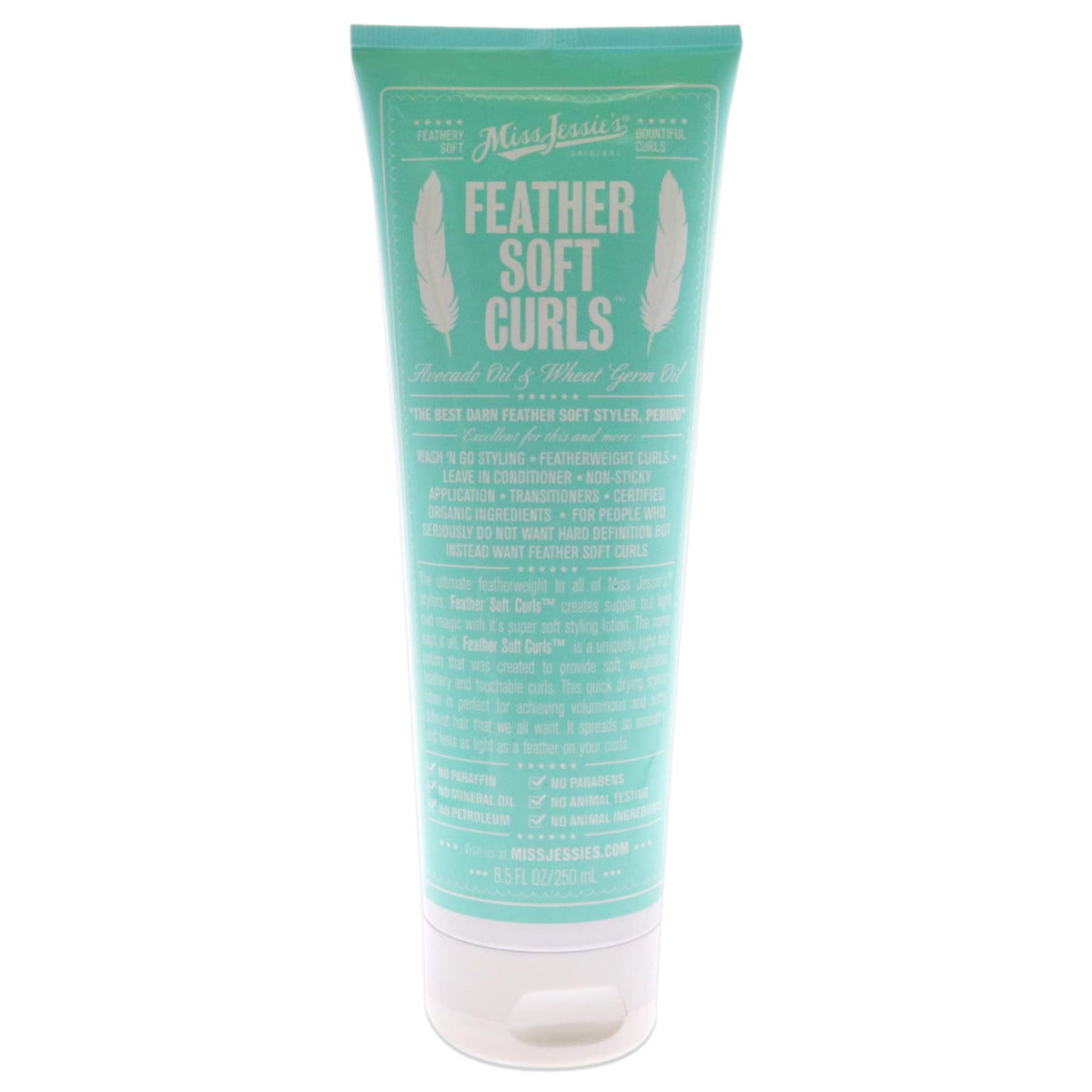 Miss Jessie's front bottle view showing label and lightweight styling benefit