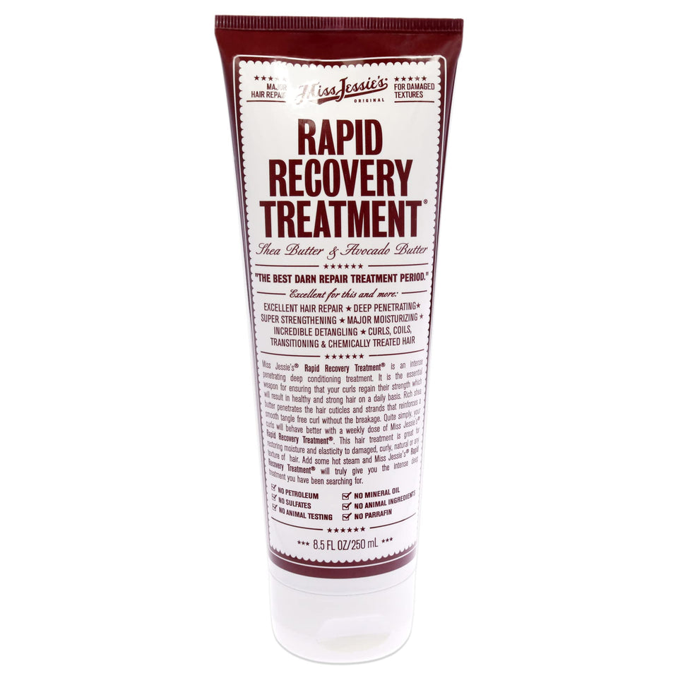 Miss Jessie's jar front view showing label and size, highlighting restorative treatment benefits