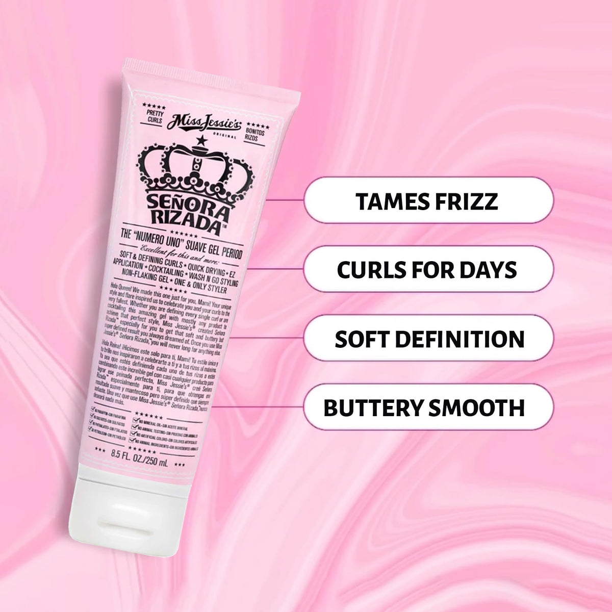 Miss Jessie's tube close-up highlighting texture clarity and product control