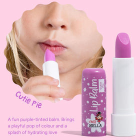 MISS NELLA close-up of balm texture on stick, shows smooth glide and moisturizing benefit