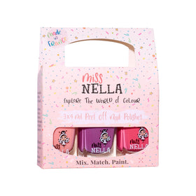MISS NELLA front packaging showing vibrant kid-friendly polish set