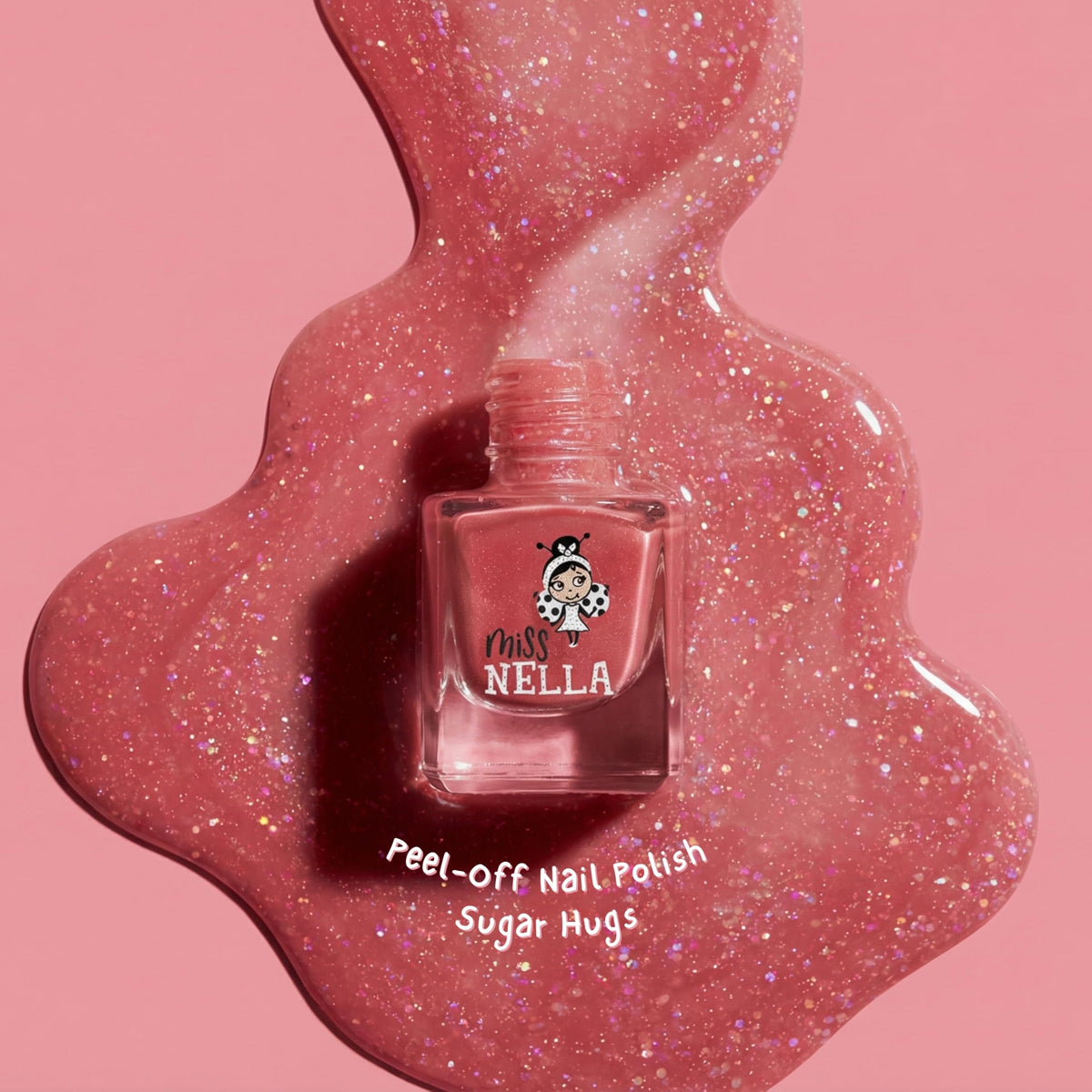 MISS NELLA glitter shade swatch showing sparkle finish and playful shine on nails