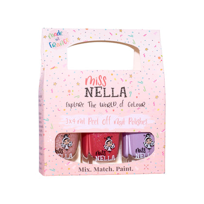 MISS NELLA front packaging showing three colourful bottles and playful branding for easy gifting