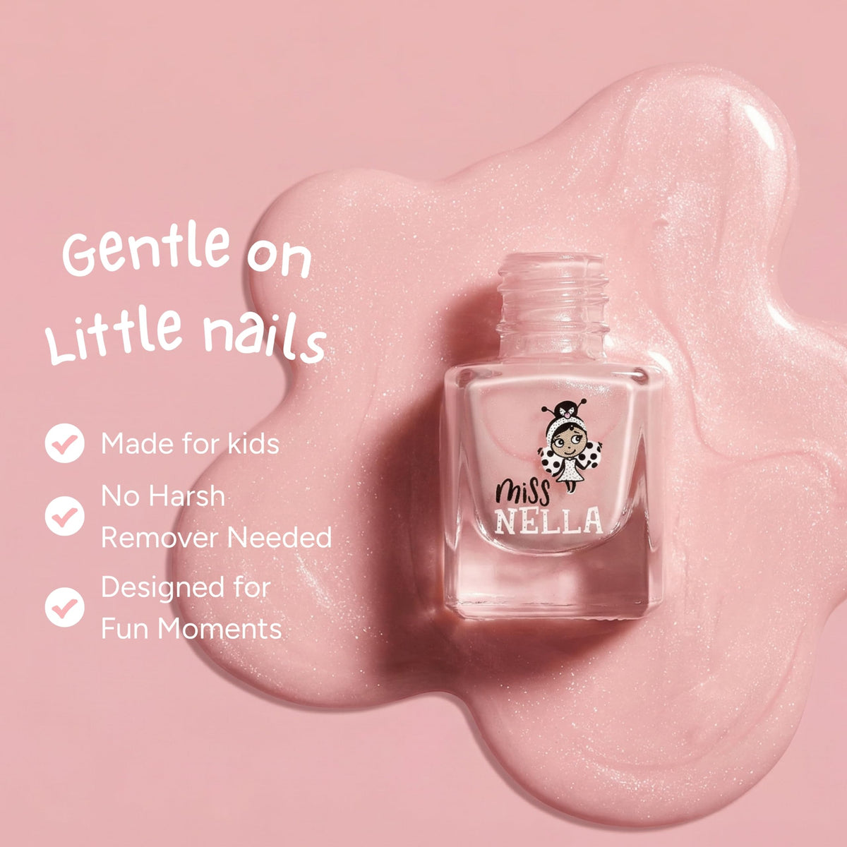 MISS NELLA kids applying polish showing safe, low-odour formula