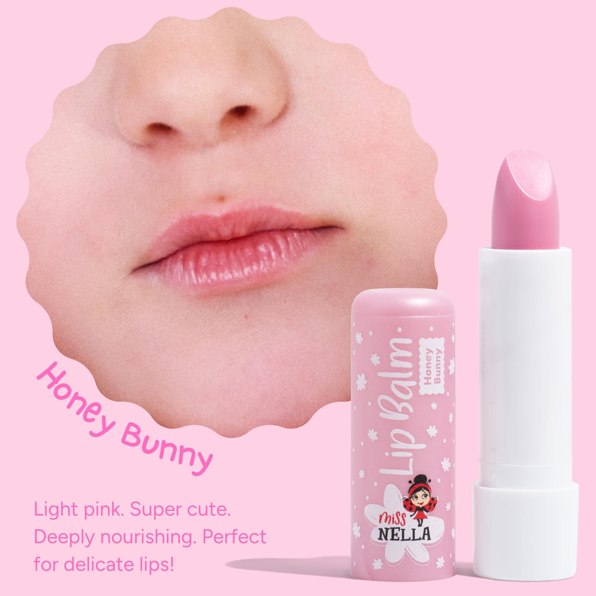 MISS NELLA whimsical packaging artwork, encourages kids to enjoy daily lip care routine