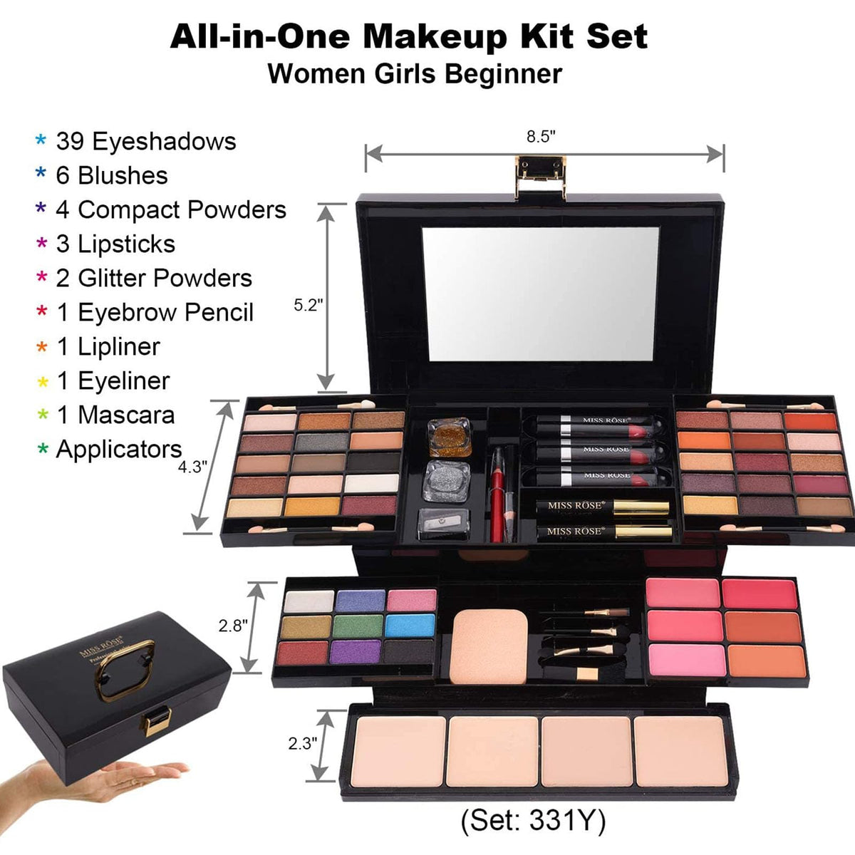 MISS ROSE M built-in mirror detail for easy on-the-go application and touch-ups