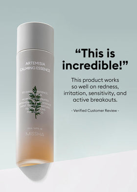 MISSHA bottle on stone surface in lifestyle scene suggesting natural calm benefit