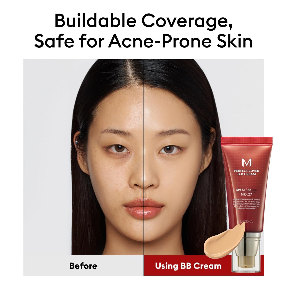 MISSHA before and after showing improved tone and coverage