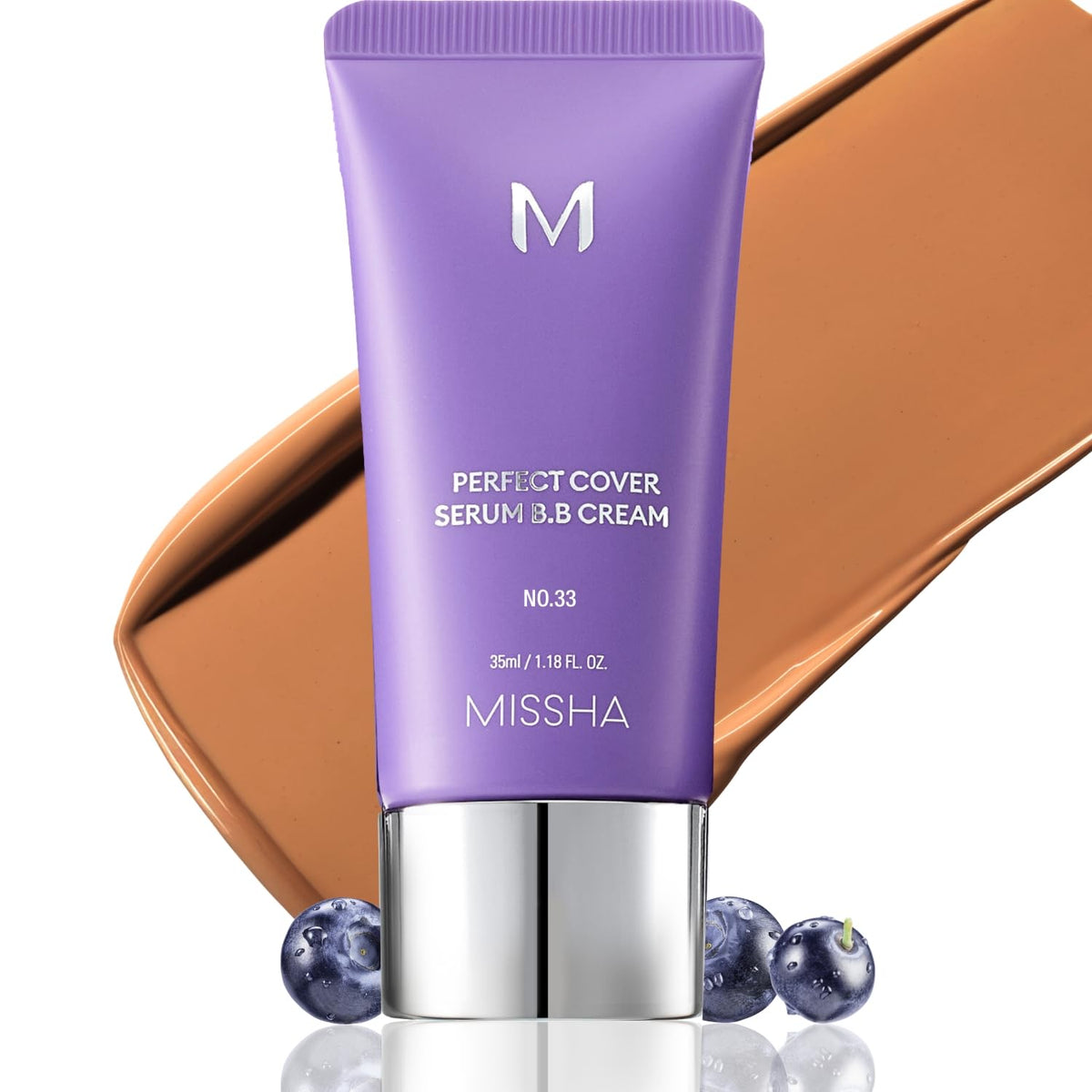 MISSHA front packaging No.33 Tan showing product tube and benefit of buildable coverage