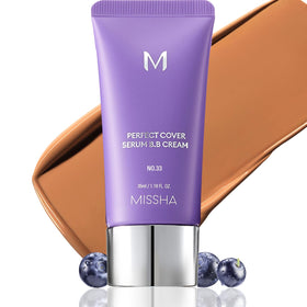 MISSHA front packaging No.33 Tan showing product tube and benefit of buildable coverage
