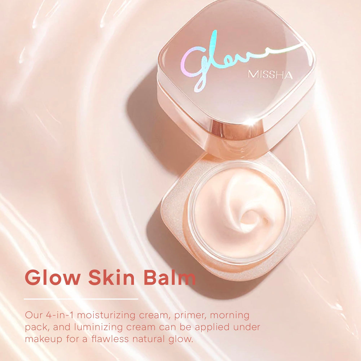 MISSHA balm applied on hand demonstrating hydrated dewy skin effect