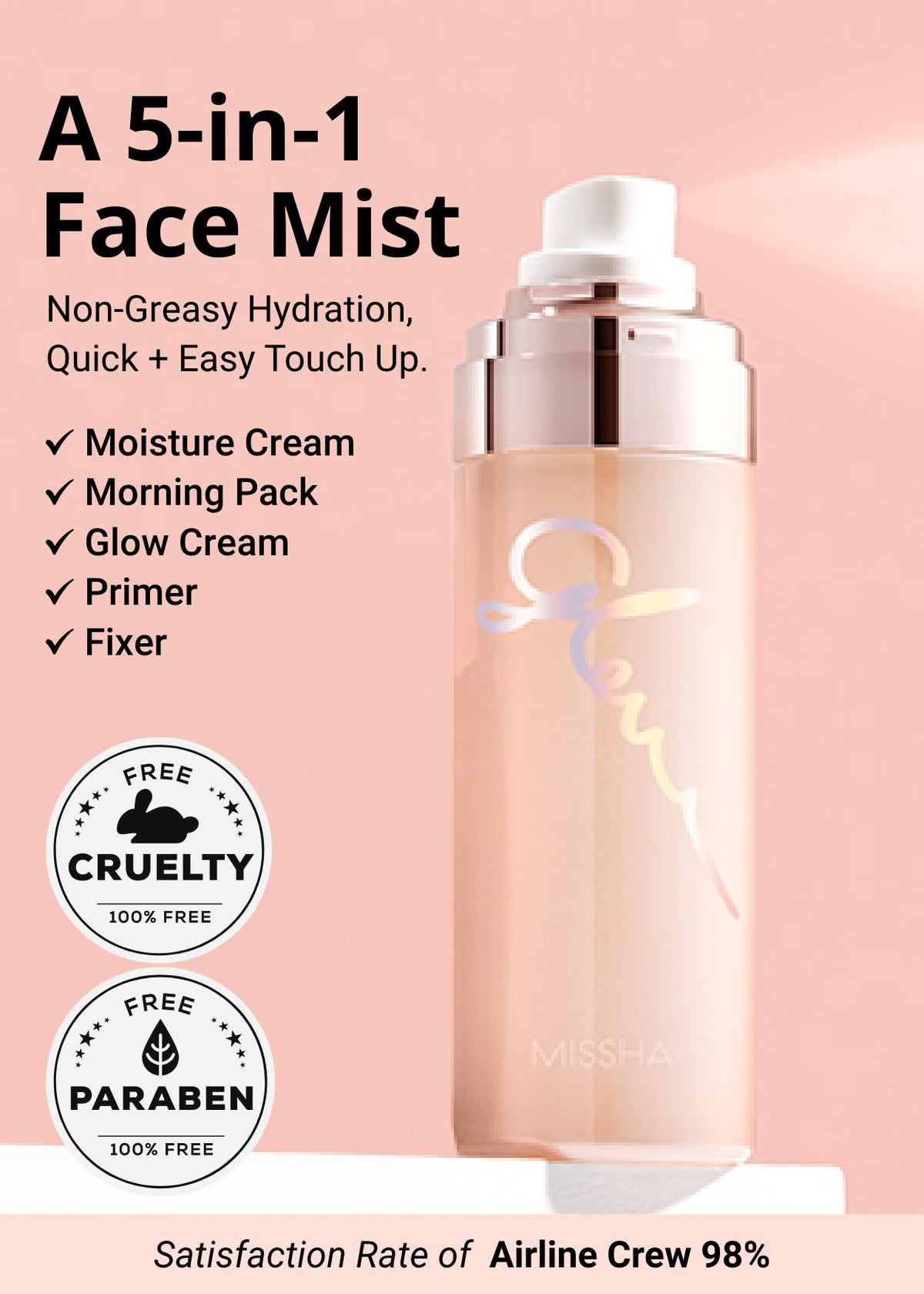 MISSHA close-up nozzle detail highlighting fine mist delivery benefit