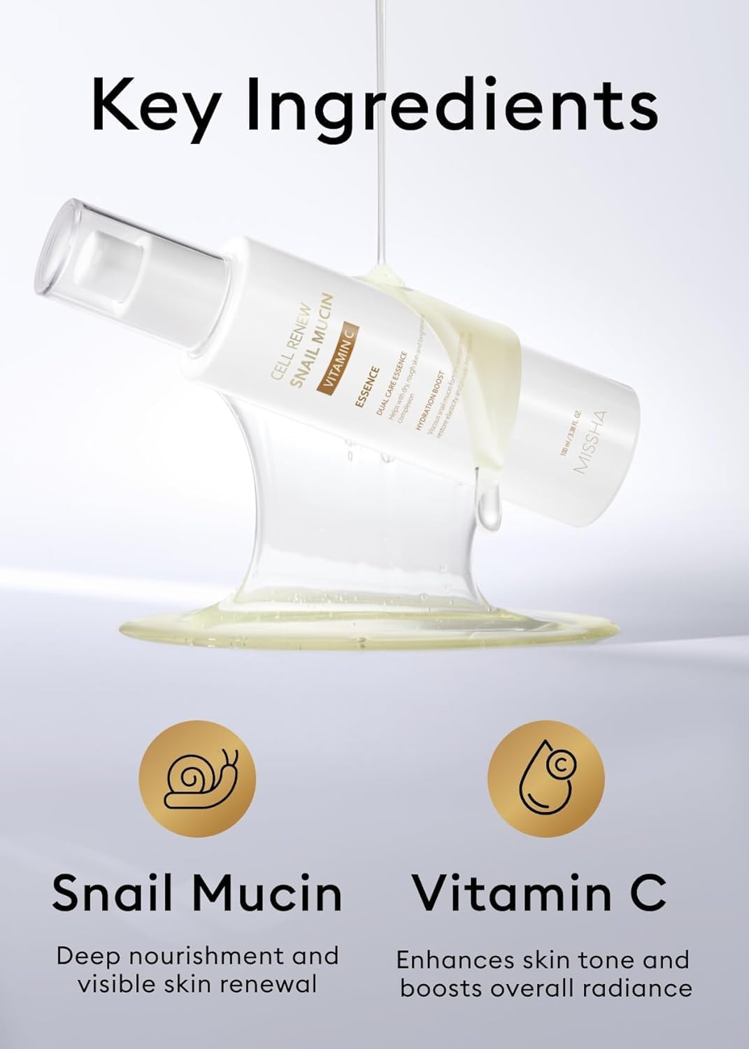 MISSHA 3.38 fl oz bottle beside common items indicating generous size