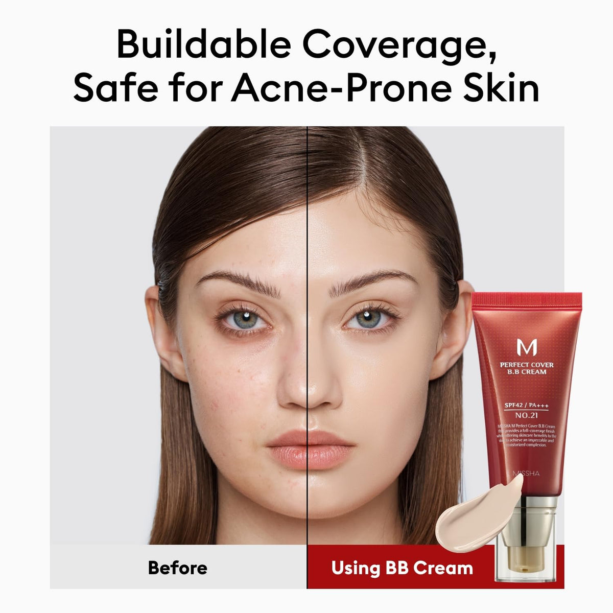 MISSHA close-up texture of BB Cream showing smooth blendable finish benefit