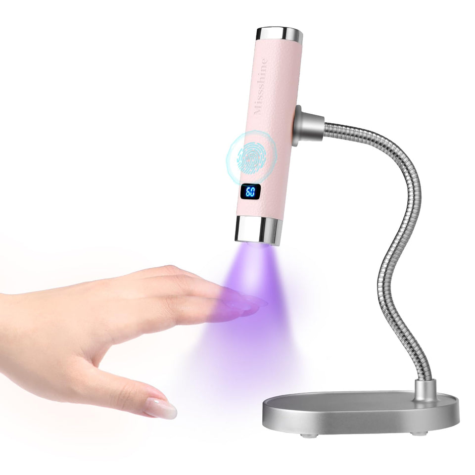 Missshine front view pink showing compact cordless lamp and stable triangular base