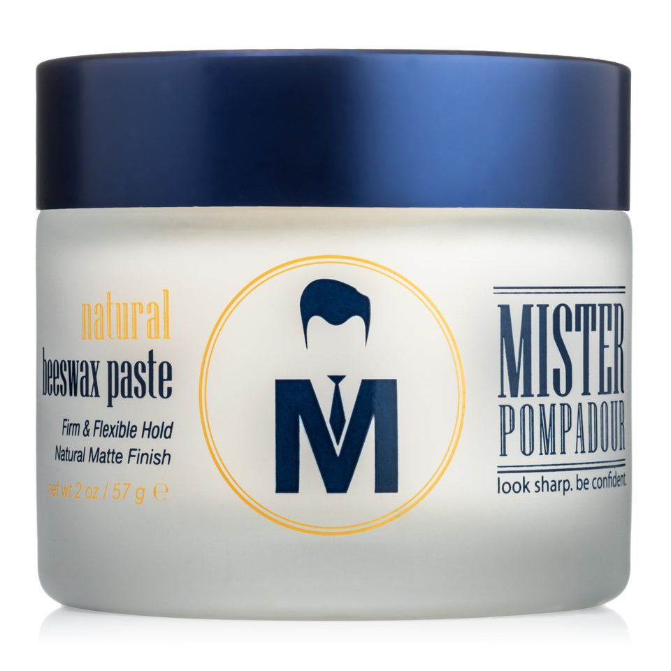 Mister Pompadour front tin showing compact 2oz packaging and matte finish benefit