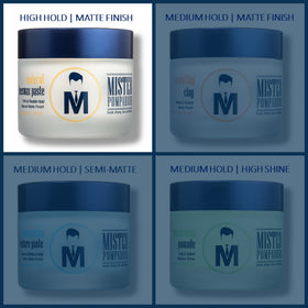 Mister Pompadour label close-up showing ingredients and easy-rinse water-based benefit