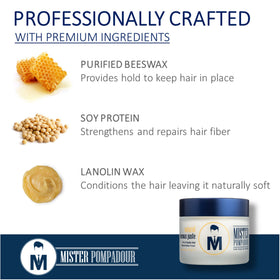 Mister Pompadour styled men's hair showcasing long-lasting matte hold and texture