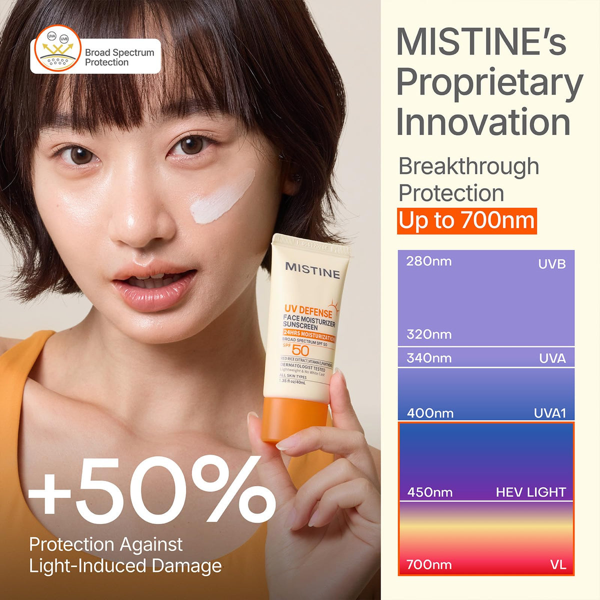 Mistine being smoothed onto model's face demonstrating non-irritating feel benefit