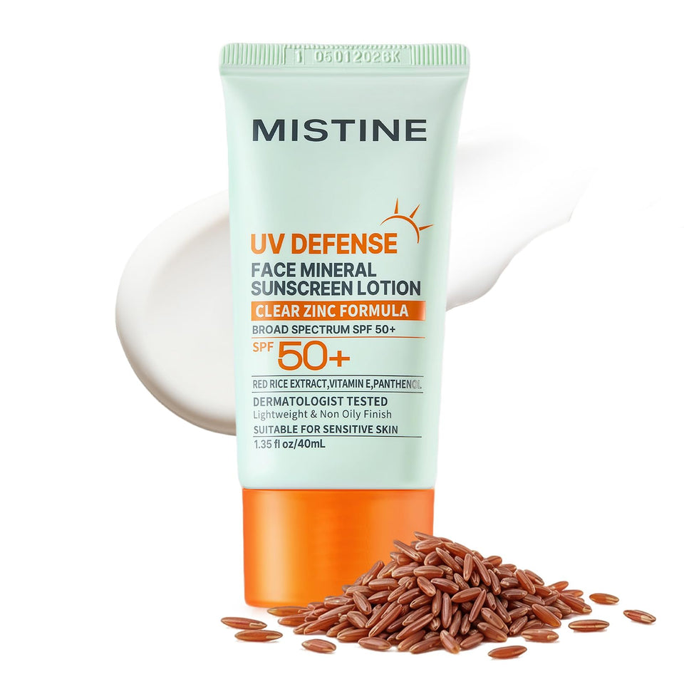 Mistine front packaging showing bottle and SPF 50+ protection benefit