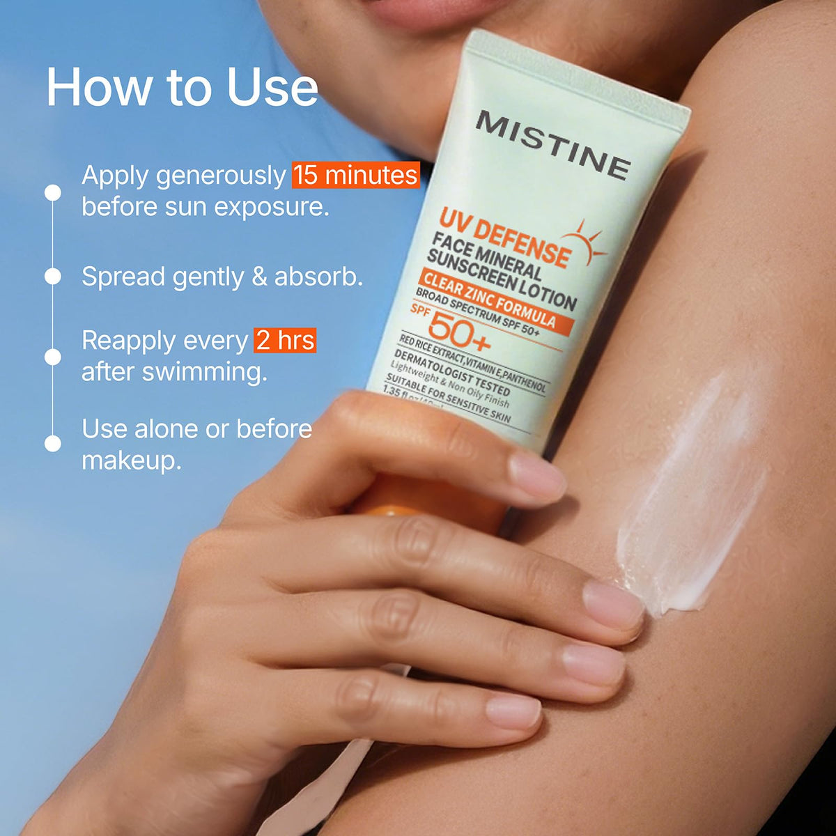 Mistine poured on skin absorption view showing fast-drying soft-matte benefit